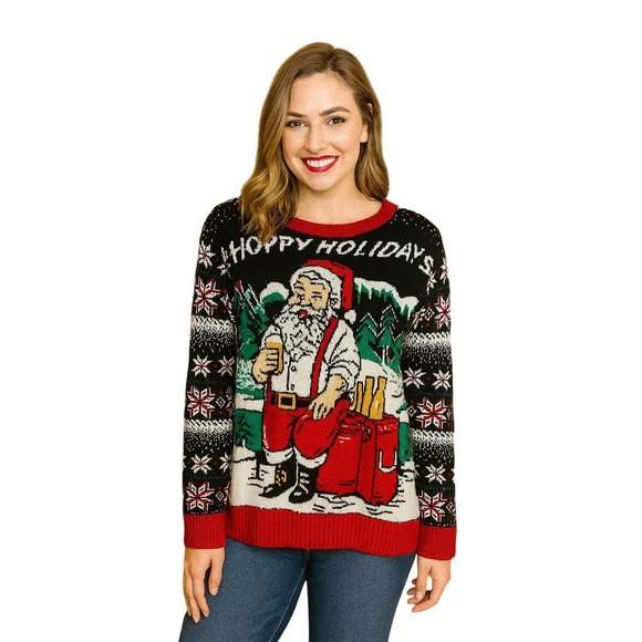 Ugly Christmas Sweater Sweaters - Ugly Christmas Sweater Santa Beer Hoppy Holidays Knit Crewneck Size S NEW